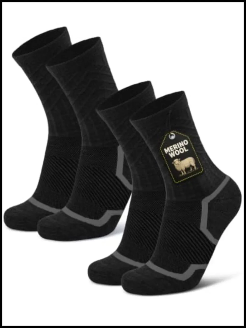 Merino Wool Hiking Socks 2 Pack Men Women Cushioned Crew